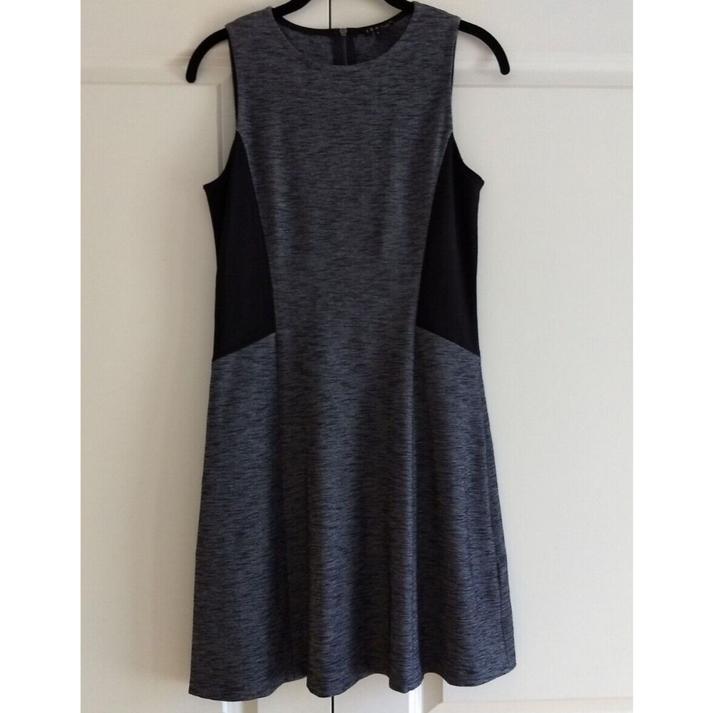THEORY Sleeveless Mini Dress Jemma‎ Fit Flare Heather Black Side Panels Size 6